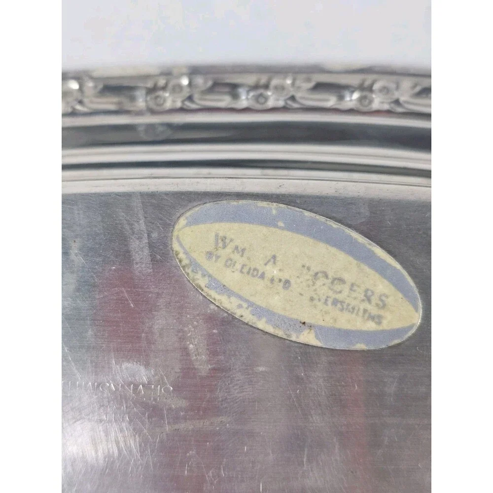 Wm. Rogers Silverplate Covered Butter Dish w/ Glass Liner & Serving Tray
